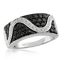 טבעות יהלומים של תכשיטנים לנשים - 1. קראט שחור לבן תכשיטים טבעת יהלומים - להקות כסף סטרלינג לנשים - טבעת