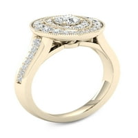 1CT TDW Diamond 14K טבעת אירוסין הילה זהב צהוב