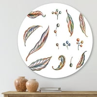 עיצוב 'עלים וגרגרי יער של ענבי בר' בוהמיים ואקלקטיים מעגל קיר מתכת - דיסק של 11