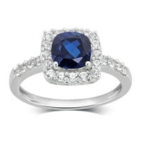 אריסטה יצר טבעת אירוסין של ספיר כחול -לבן הילה בכסף סטרלינג