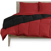 חשוף בית מיקרופייבר 5-חתיכה שחור אדום שמיכה, אדום גיליון סט הפיך מיטת בשקית, מלא