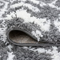 עכשווי אזור שטיח זיון עבה גיאומטרי אפור, לבן מקורה מלבן קל נקי
