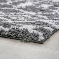 עכשווי אזור שטיח זיון עבה גיאומטרי אפור, לבן מקורה פיזור קל נקי