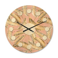 עיצוב 'רטרו עלווה מוזהבת IV' שעון קיר עץ מודרני של אמצע המאה