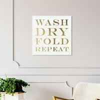 ווינווד סטודיו אמבטיה וכביסה קיר אמנות בד הדפסי 'לשטוף יבש לקפל זהב' כביסה-זהב, לבן