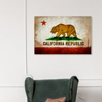 שדרת מסלול מפות ודגלים קיר אמנות קנבס מדפיס דגלי מדינות אמריקאיות בקליפורניה - חום, אדום