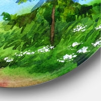 עיצוב 'נוף אשוח נהר נוף ליד השביל על גבעה' אמנות קיר מתכת מעגל מסורתית - דיסק של 29