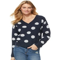 Scoop Polka Dot V-R-Slouchy Sweater נשים
