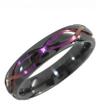 טבעת זירקוניום שחורה למחצה עם סמל האינסוף אנודיזציה בסגול