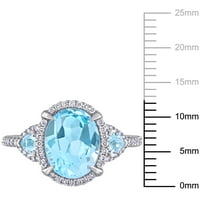 Miabella's Carat T.G.W. טופז כחול שמים חתוכים סגלגלים וטרולים טופז וקראט T.W. יהלום חתוך עגול 14KT טבעת