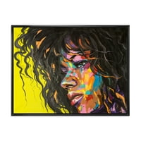 עיצוב אמנות 'מופשט צבעוני פנטזיה דיוקן של אישה צעירה אני' מודרני ממוסגר בד קיר אמנות הדפסה