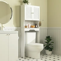 Hommoo מעל מתלה ארון האחסון לשירותים, שומר אמבטיה במבוק מעמד פינת כביסה, מדף מארגן לשירותים, לבן