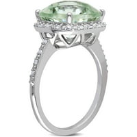 CARAT T.G.W. טבעת הילה של זהב לבן של אמטיסט ירוק ואומץ יהלום