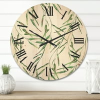 עיצוב 'עלים ירוקים טרופיים על לבן בקיץ טיימס II' שעון קיר עץ טרופי