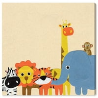 מסלול שדרת חיות קיר אמנות הדפסי בד 'ספארי' חברים תינוק חיות-צהוב, כחול