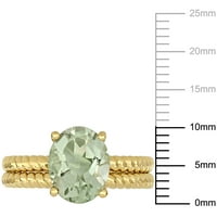 Miabella's 2- Carat T.G.W. קוורץ ירוק סגלגל ירוק 14KT זהב צהוב זהב כפול טבעת סוליטייר טבעת
