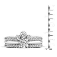 1CT TDW Diamond 14K זהב לבן מכתיר סט טבעת כלה