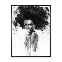 עיצוב אמנות 'שחור ולבן דיוקן של אפריקאי אמריקאי אישה שלישי' מודרני ממוסגר בד קיר אמנות הדפסה
