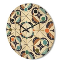 עיצוב 'עיצוב גיאומטרי רטרו IV' שעון קיר עץ מודרני של אמצע המאה