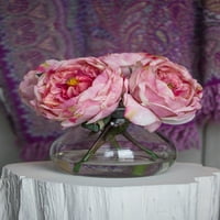 פרחים מלאכותיים של ורד מפואר כמעט עם אגרטל, ורוד