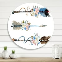 עיצוב 'פרחים ונוצות אתניות על חצים ילידים I' Bohemian ואקלקטי מעגל קיר קיר אמנות - דיסק של 23