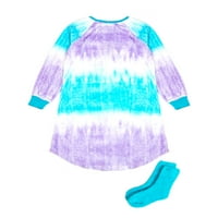 ילדות Jellifish בנות שרוול ארוך פג'מה פג'מה חולצת שינה עם גרביים, בגדלים 4-16