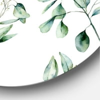 עיצוב 'ענפי צמח אקליפטוס ירוקים IV' אמנות קיר מתכת מעגל מסורתי - דיסק של 29