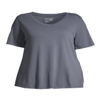 Terra & Sky's Women's Plus Size שרוול קצר יומיומי חולצת טריקו צווארון V