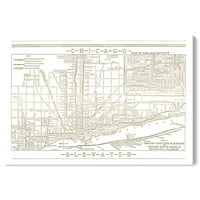 מפות סטודיו ווינווד ודגלים קיר אמנות קנבס מדפיס 'רכבת שיקגו, מפת תוכנית תכנית זהב' מפות ערים אמריקאיות