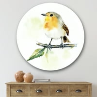 עיצוב 'ציפור רובין הקטנה היושבת על ענף' אמנות קיר מתכת מעגל מסורתית - דיסק של 29