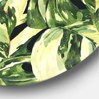 עיצוב 'עלים ירוקים טבעיים אקזוטיים על Dark II' מעגל טרופי אמנות קיר מתכת - דיסק של 29