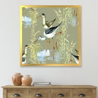 עיצוב אמנות 'אנפות ציפורים במים האפורים' בית חווה הדפס אמנות ממוסגר