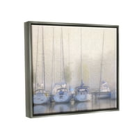 סטופל מעוגן סירות מפרש נמל השתקפות נוף ציור אפור מצוף ממוסגר אמנות הדפסת קיר אמנות