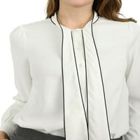 מציאות ייחודיות כפתור צבע הניגודיות של נשים למטה חולצת צוואר עניבה ארוכת שרוול ארוך
