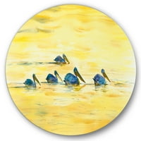 עיצוב עיצוב 'ציפורי שקנאים על הנהר הצהוב' מעגל קיר מתכת - דיסק של 11